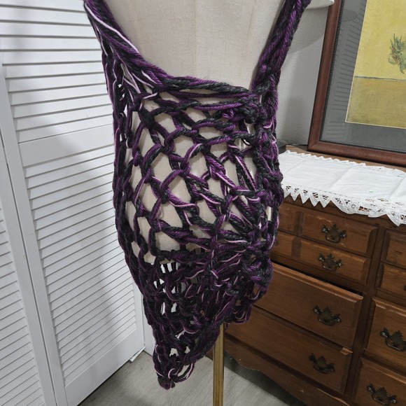 Asymmetric Purple Chunky Crochet Open Weave Net Dress Rave Fairy Goth Grunge - Picture 4 of 5